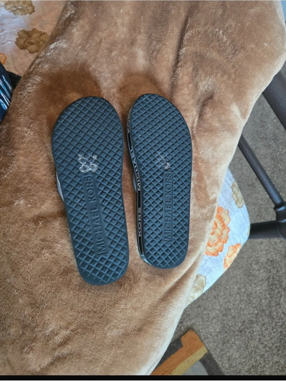 Michael Kors Black Flip Flops with Light Blue Straps